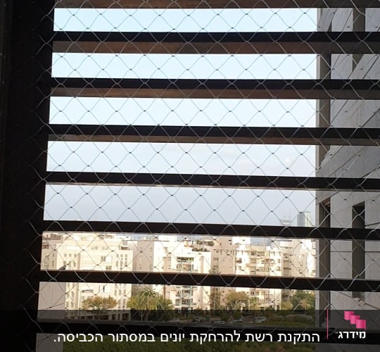 רשת מתכת על חלון למניעת כניסת יונים